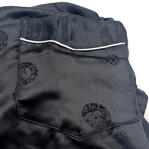 Vtg Black Silk Pajama Shirt With White Piping SIze 46 - Picture 9 of 10